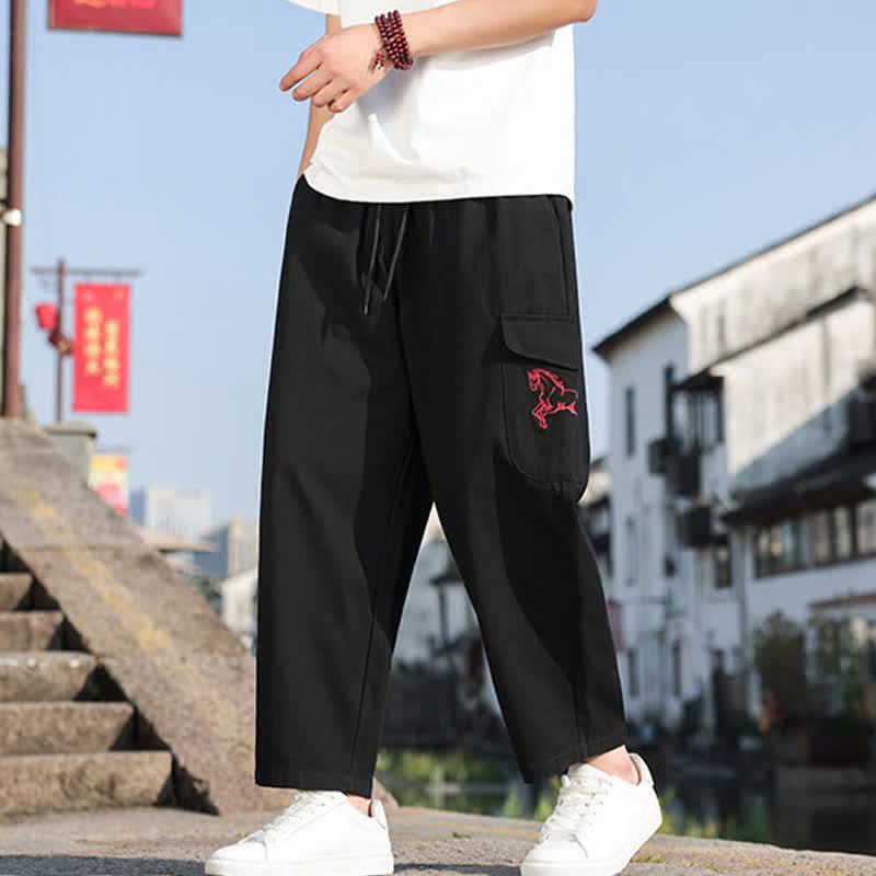 Buddha Stones Summer Casual Drawstring Embroidery Men's Harem Pants With Pockets - image 1