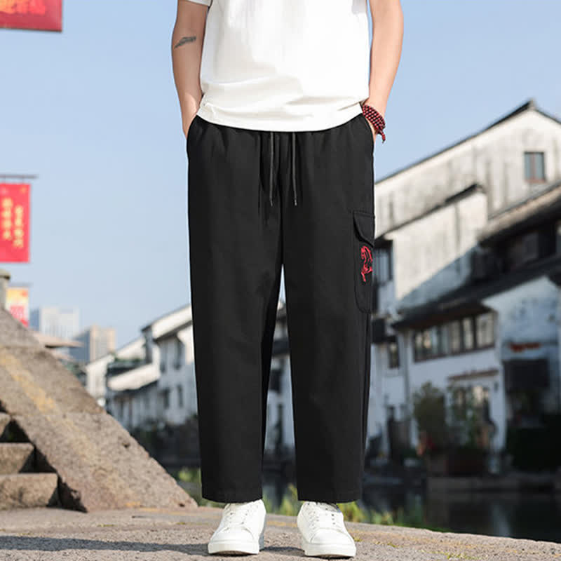 Buddha Stones Summer Casual Drawstring Embroidery Men's Harem Pants With Pockets - image 7