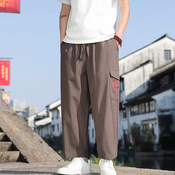 Buddha Stones Summer Casual Drawstring Embroidery Men's Harem Pants With Pockets - image 15