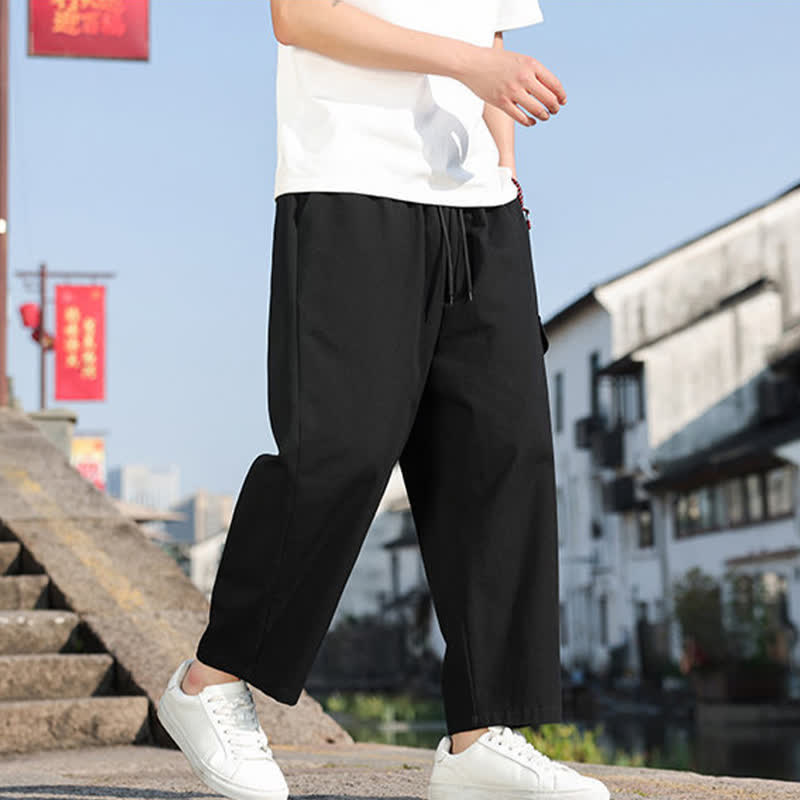 Buddha Stones Summer Casual Drawstring Embroidery Men's Harem Pants With Pockets - image 5