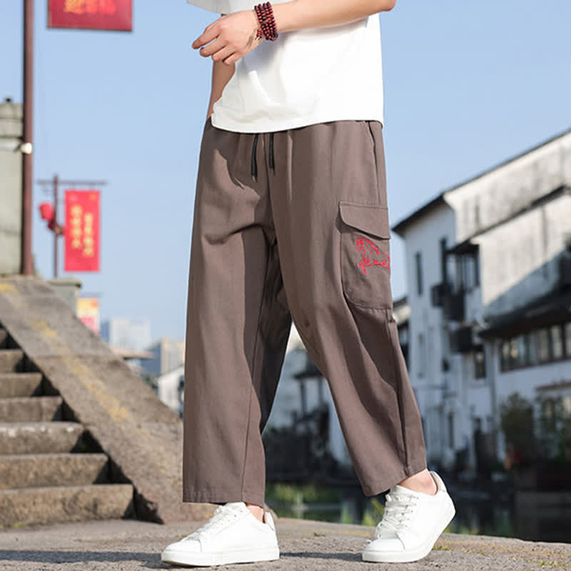 Buddha Stones Summer Casual Drawstring Embroidery Men's Harem Pants With Pockets - image 16