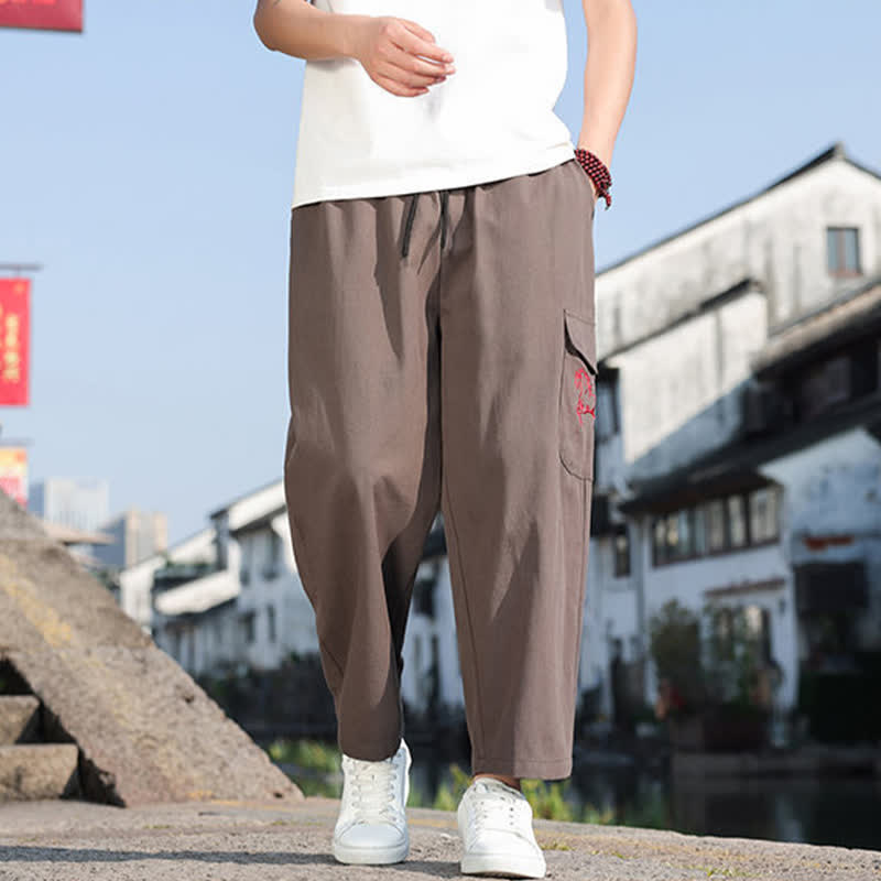 Buddha Stones Summer Casual Drawstring Embroidery Men's Harem Pants With Pockets - DarkKhaki - US/UK/AU46，EU56 (5XL) - image 13