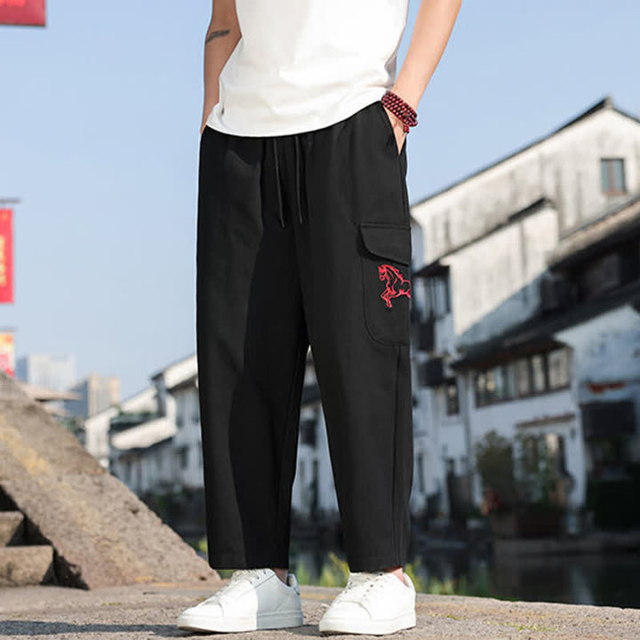 Buddha Stones Summer Casual Drawstring Embroidery Men's Harem Pants With Pockets - image 6