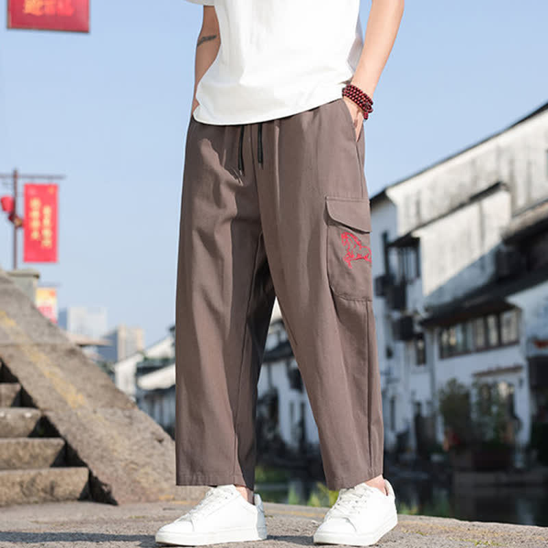 Buddha Stones Summer Casual Drawstring Embroidery Men's Harem Pants With Pockets - image 14