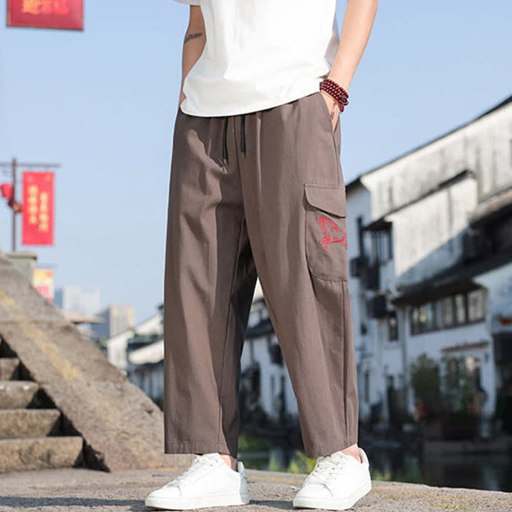 Buddha Stones Summer Casual Drawstring Embroidery Men's Harem Pants With Pockets - image 14