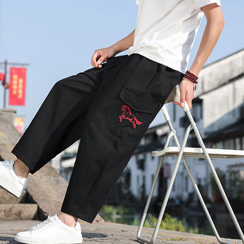 Buddha Stones Summer Casual Drawstring Embroidery Men's Harem Pants With Pockets - image 8