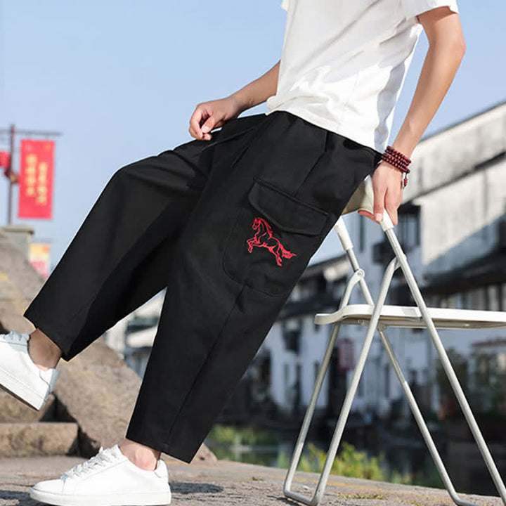Buddha Stones Summer Casual Drawstring Embroidery Men's Harem Pants With Pockets - image 8