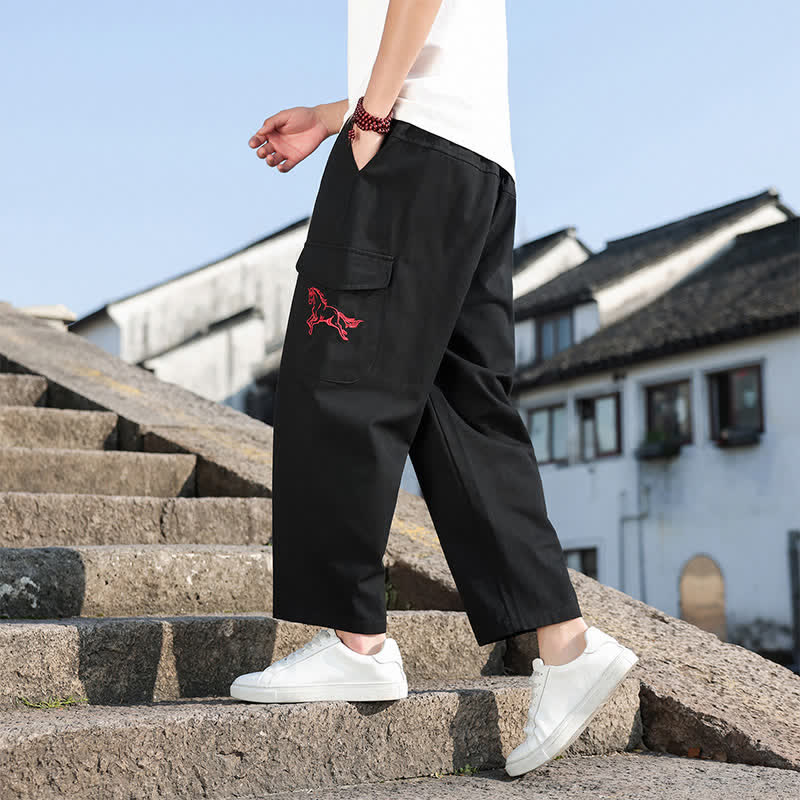 Buddha Stones Summer Casual Drawstring Embroidery Men's Harem Pants With Pockets - image 2