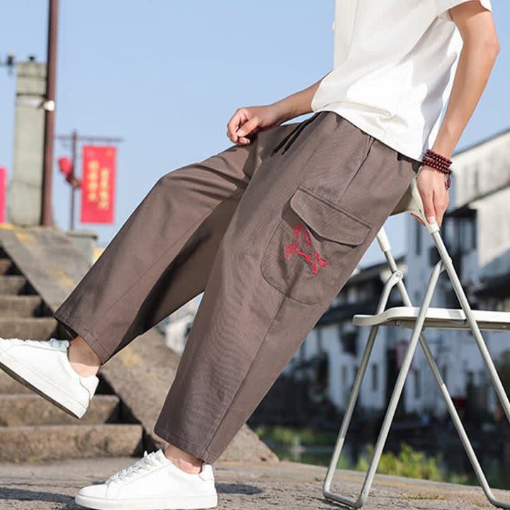 Buddha Stones Summer Casual Drawstring Embroidery Men's Harem Pants With Pockets - image 20
