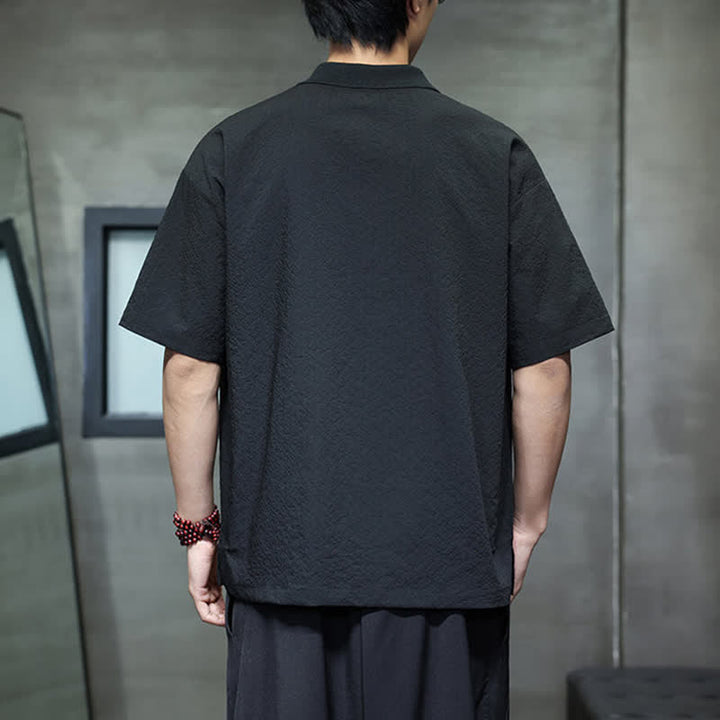 Buddha Stones Summer Casual Embroidery Solid Men's Short Sleeve Shirts - image 7