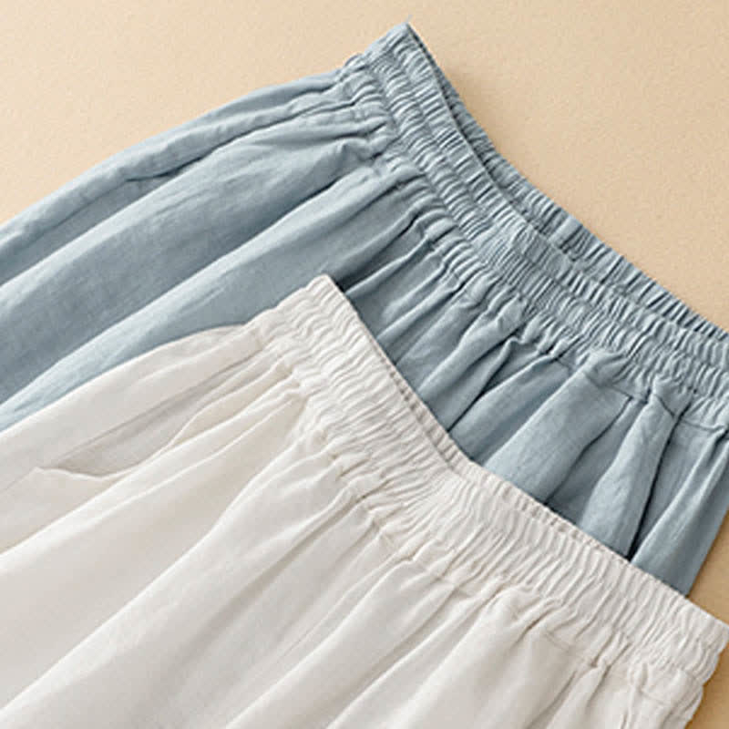 Buddha Stones Summer Linen Cotton Women's Cropped Wide Leg Pants With Pockets - image 11