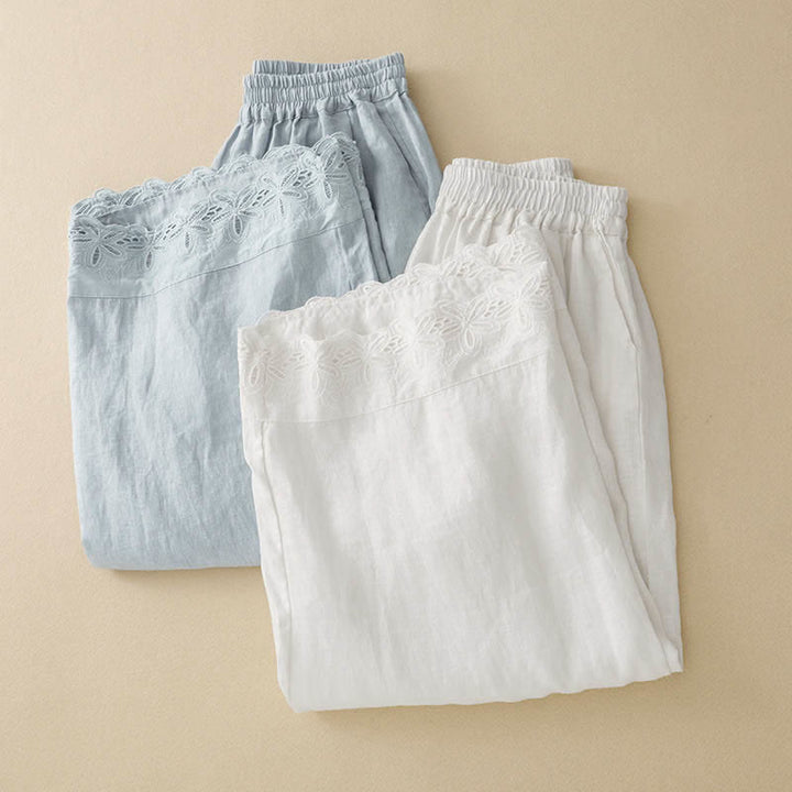 Buddha Stones Summer Linen Cotton Women's Cropped Wide Leg Pants With Pockets - image 13