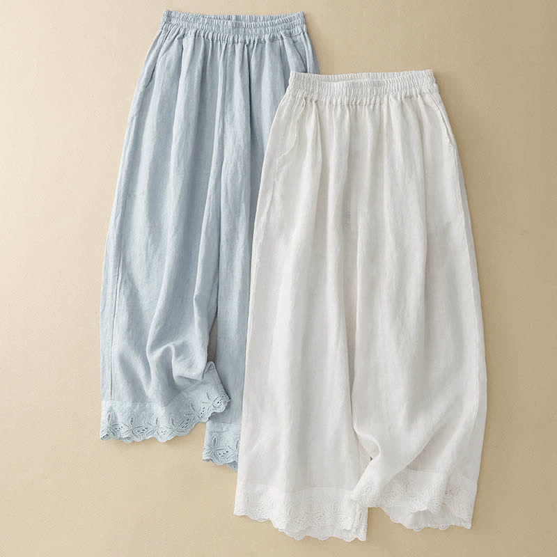 Buddha Stones Summer Linen Cotton Women's Cropped Wide Leg Pants With Pockets - image 12