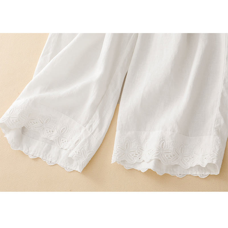 Buddha Stones Summer Linen Cotton Women's Cropped Wide Leg Pants With Pockets - image 9