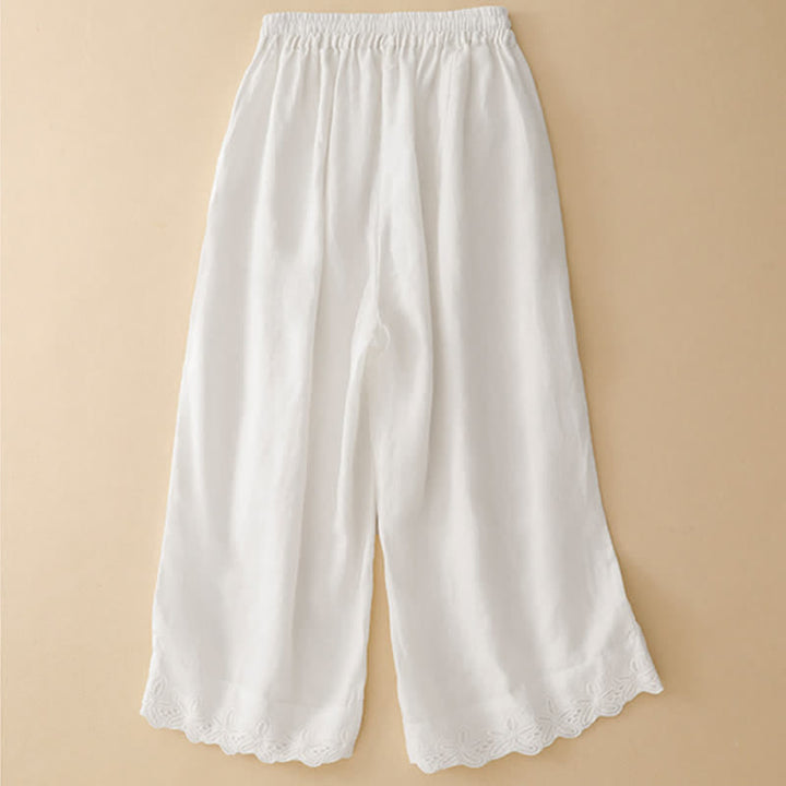 Buddha Stones Summer Linen Cotton Women's Cropped Wide Leg Pants With Pockets - image 4