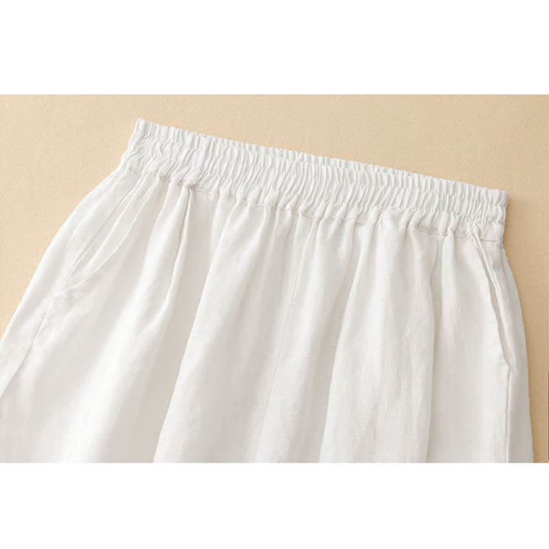 Buddha Stones Summer Linen Cotton Women's Cropped Wide Leg Pants With Pockets - image 6