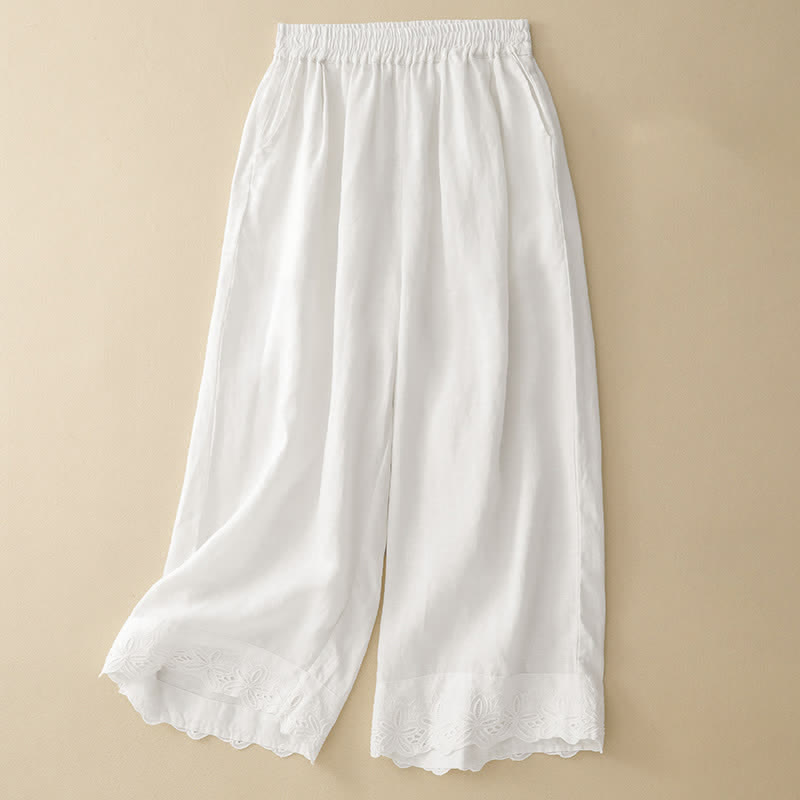 Buddha Stones Summer Linen Cotton Women's Cropped Wide Leg Pants With Pockets - White - US8-10，UK/AU12-14，EU40-42 (2XL) - image 3