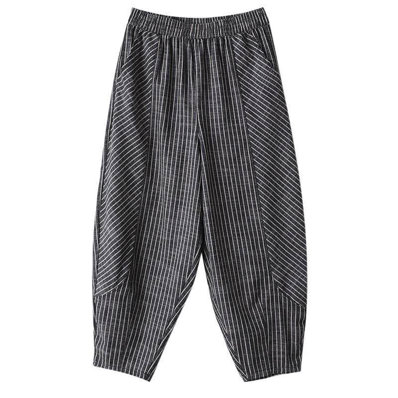Buddha Stones Summer Casual Striped Linen Cotton Women's Tapered Pants With Pockets - image 9