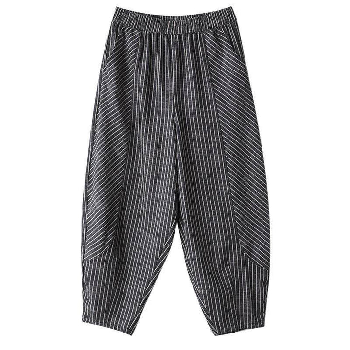 Buddha Stones Summer Casual Striped Linen Cotton Women's Tapered Pants With Pockets - image 9