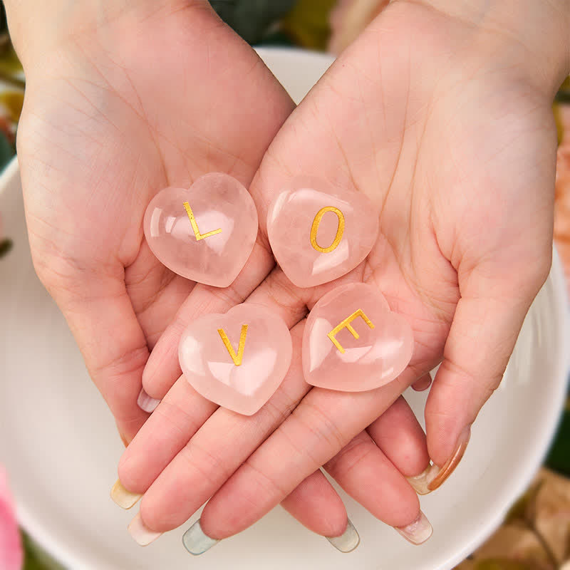 Buddha Stones 4Pcs Love & Comfort Heart Pattern Natural Rose Quartz Healing Crystal Stone Decor - image 1