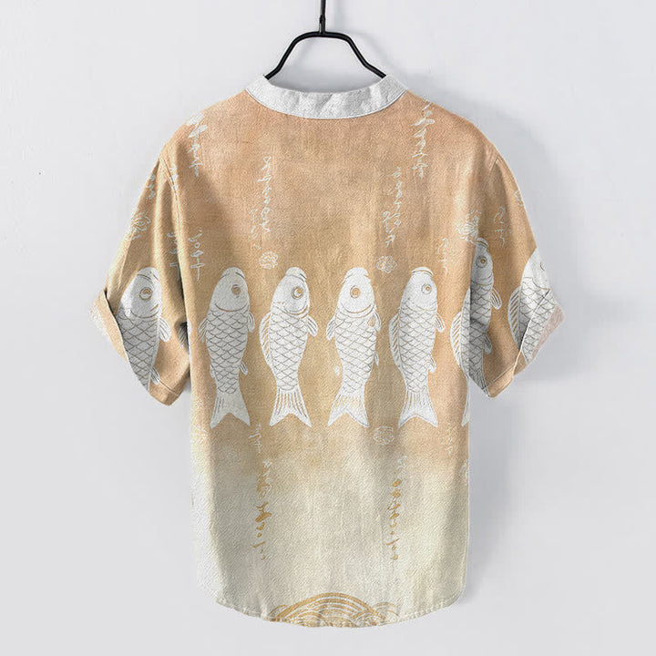 Buddha Stones Cotton Koi Fish Emblem Men's Short Sleeve Half Button Shirt - image 6