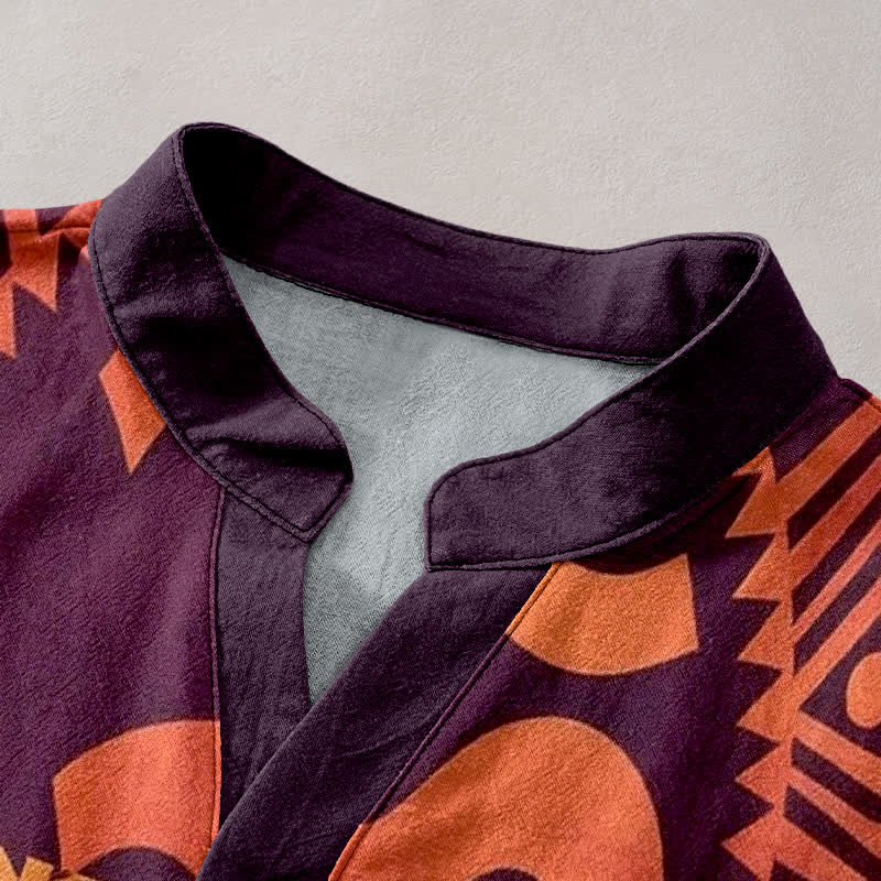 Buddha Stones Cotton Om Emblem Men's Short Sleeve Half Button Shirt - image 2