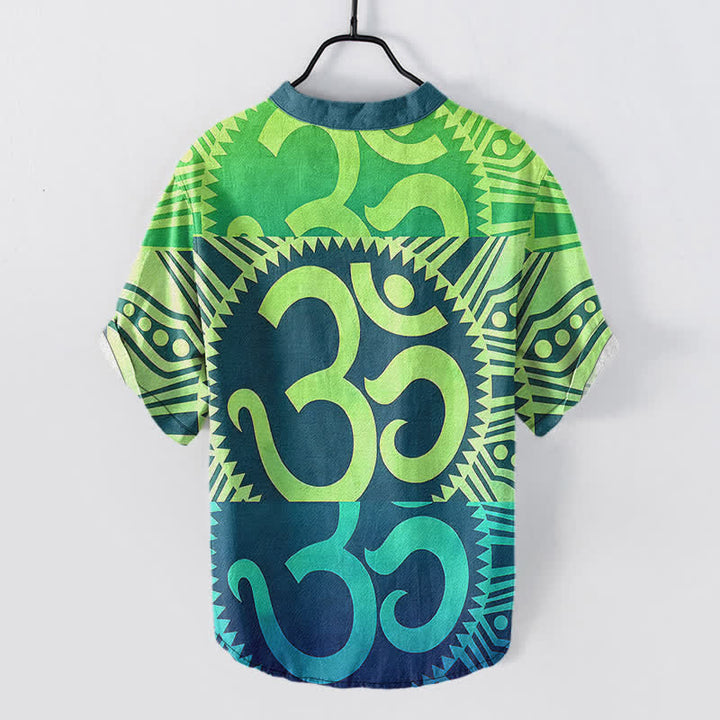 Buddha Stones Cotton Om Emblem Men's Short Sleeve Half Button Shirt - image 5