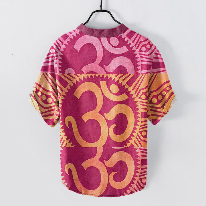 Buddha Stones Cotton Om Emblem Men's Short Sleeve Half Button Shirt - image 7