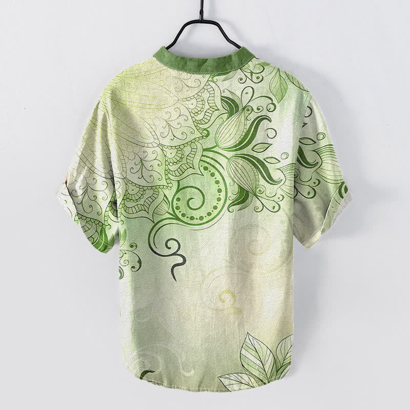 Buddha Stones Cotton Mandala Floral Emblem Men's Short Sleeve Half Button Shirt - image 4
