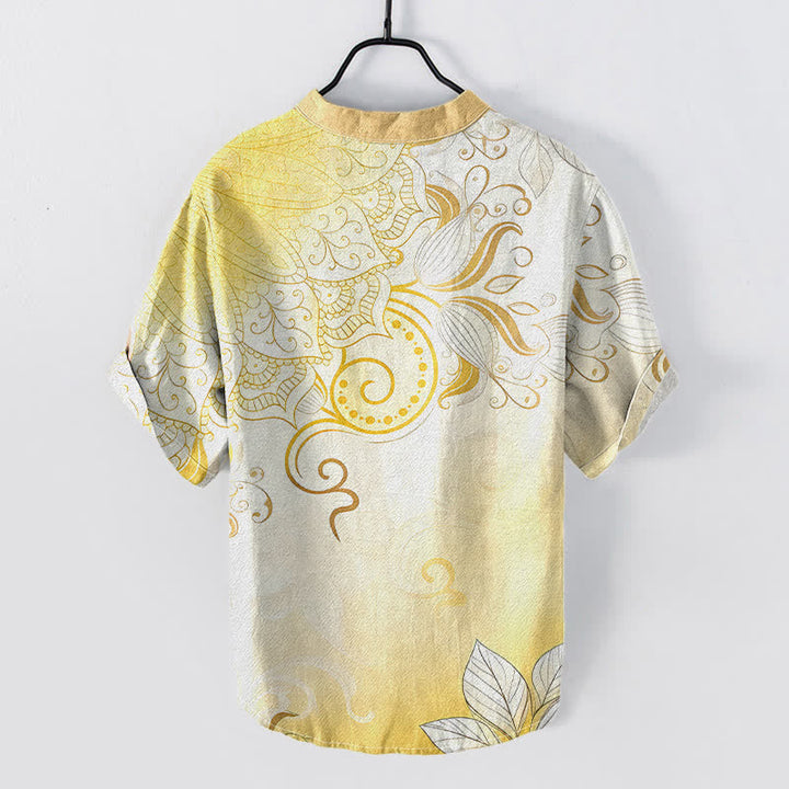Buddha Stones Cotton Mandala Floral Emblem Men's Short Sleeve Half Button Shirt - image 6