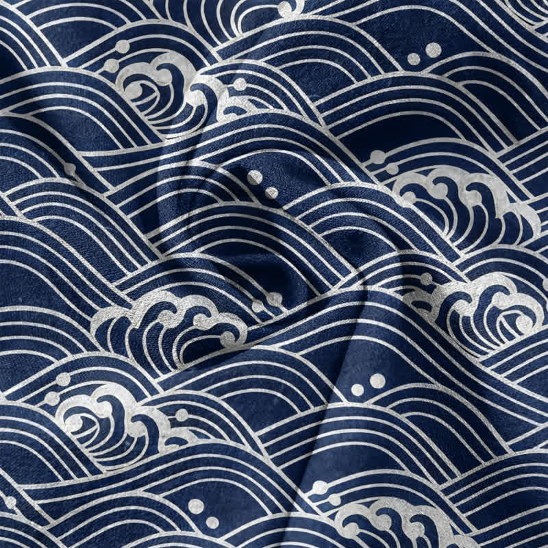 Buddha Stones Cotton Wave Emblem Men's Short Sleeve Half Button Shirt - image 2