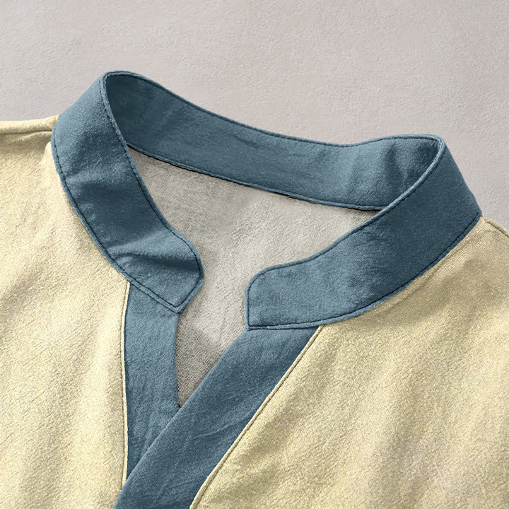 Buddha Stones Cotton Crane Wave Emblem Men's Short Sleeve Half Button Shirt - image 2