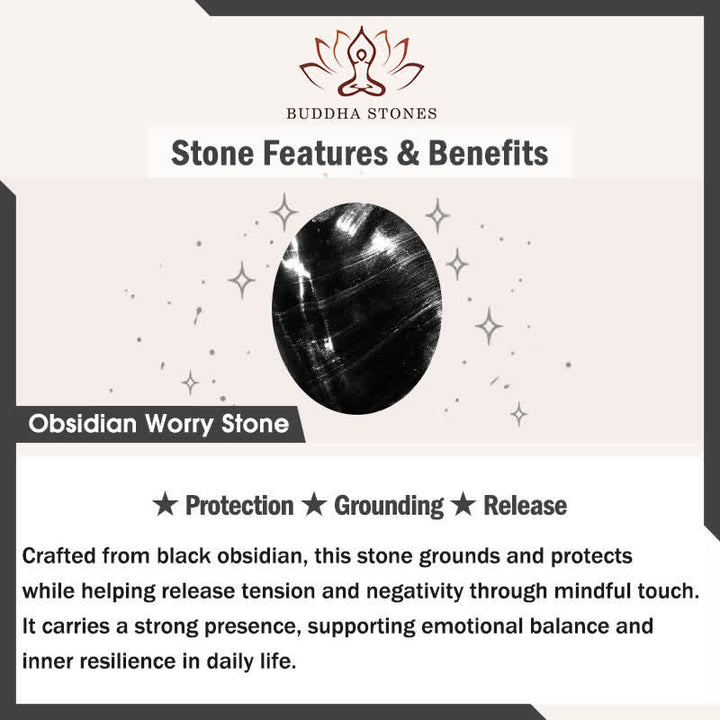 Buddha Stones Protection & Grounding Natural Small Black Obsidian Worry Stone Crystal Decor 3.5*4.5cm - image 4
