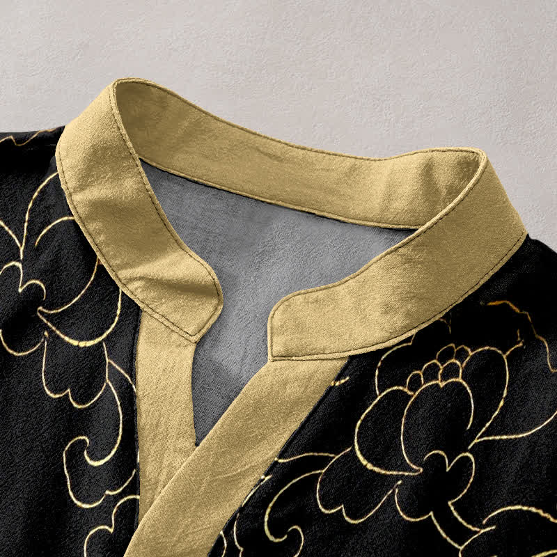 Buddha Stones Cotton Dragon Cloud Emblem Men's Short Sleeve Half Button Shirt - image 2