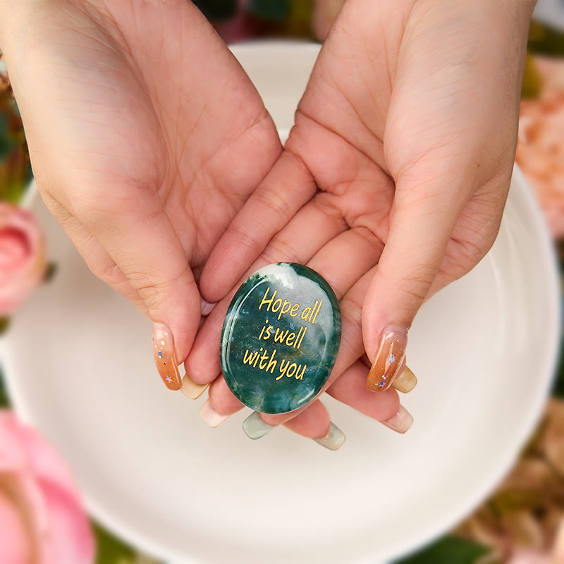 Buddha Stones Hope All Is Well With You Natural Moss Agate Palm Stone Growth Crystal Decor - image 3