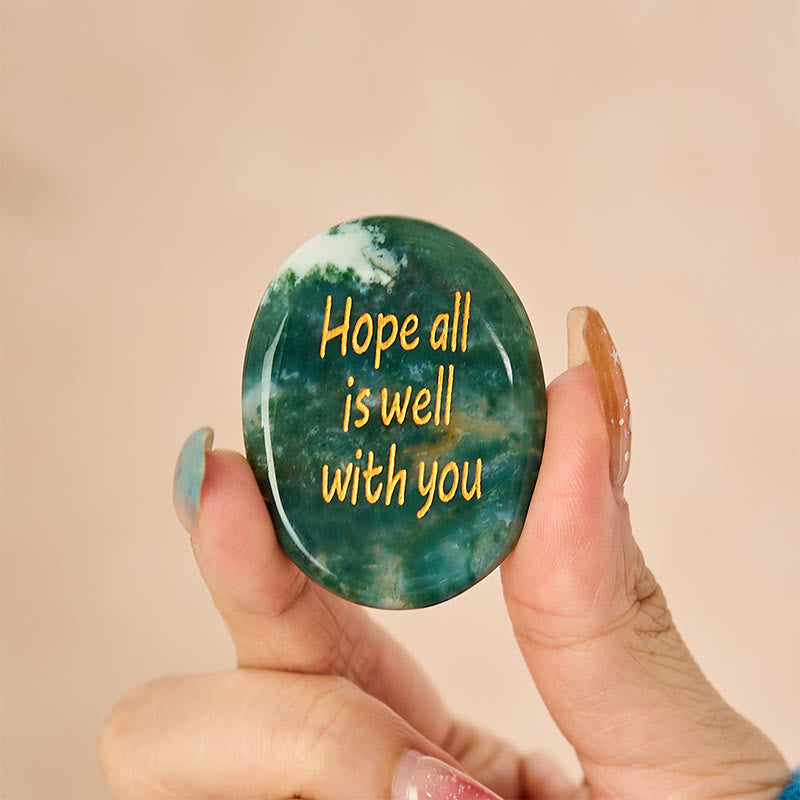 Buddha Stones Hope All Is Well With You Natural Moss Agate Palm Stone Growth Crystal Decor - image 1