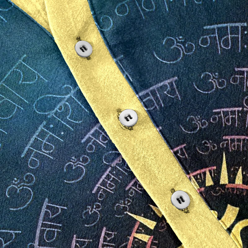 Buddha Stones Cotton Om Mantra Emblem Men's Short Sleeve Half Button Shirt - image 3