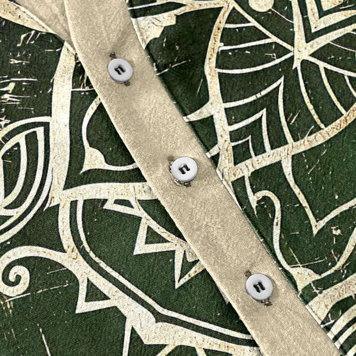 Buddha Stones Cotton Lotus Mandala Emblem Men's Short Sleeve Half Button Shirt - image 3