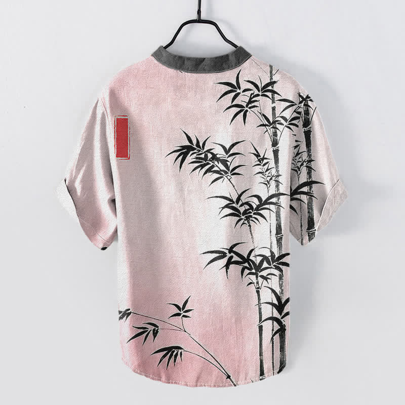 Buddha Stones Cotton Bamboo Emblem Men's Short Sleeve Half Button Shirt - image 6