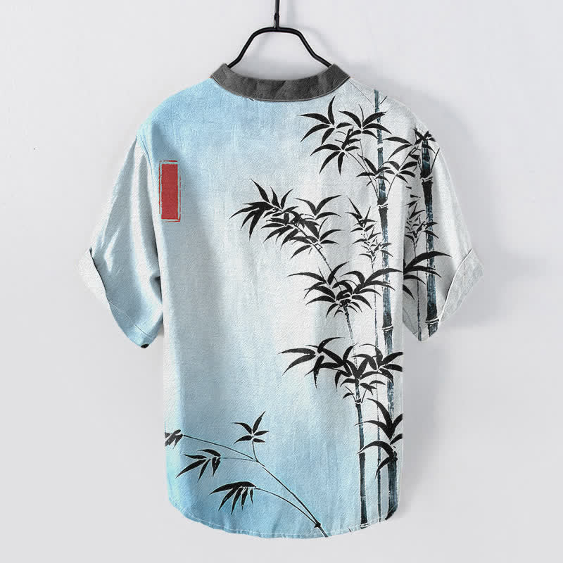 Buddha Stones Cotton Bamboo Emblem Men's Short Sleeve Half Button Shirt - image 4