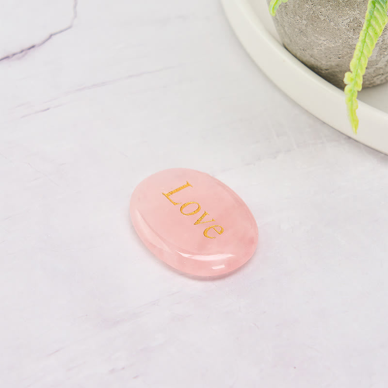 Buddha Stones LOVE Engraved Natural Rose Quartz Palm Stone Healing Crystal Decor - image 3