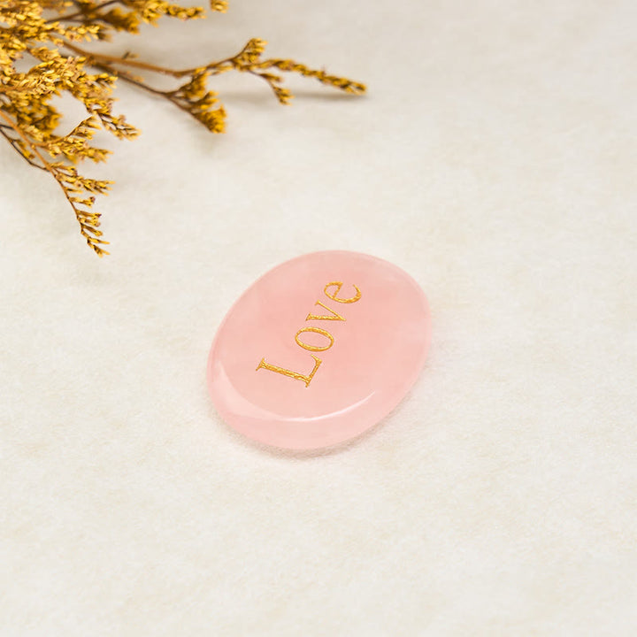 Buddha Stones LOVE Engraved Natural Rose Quartz Palm Stone Healing Crystal Decor - image 4
