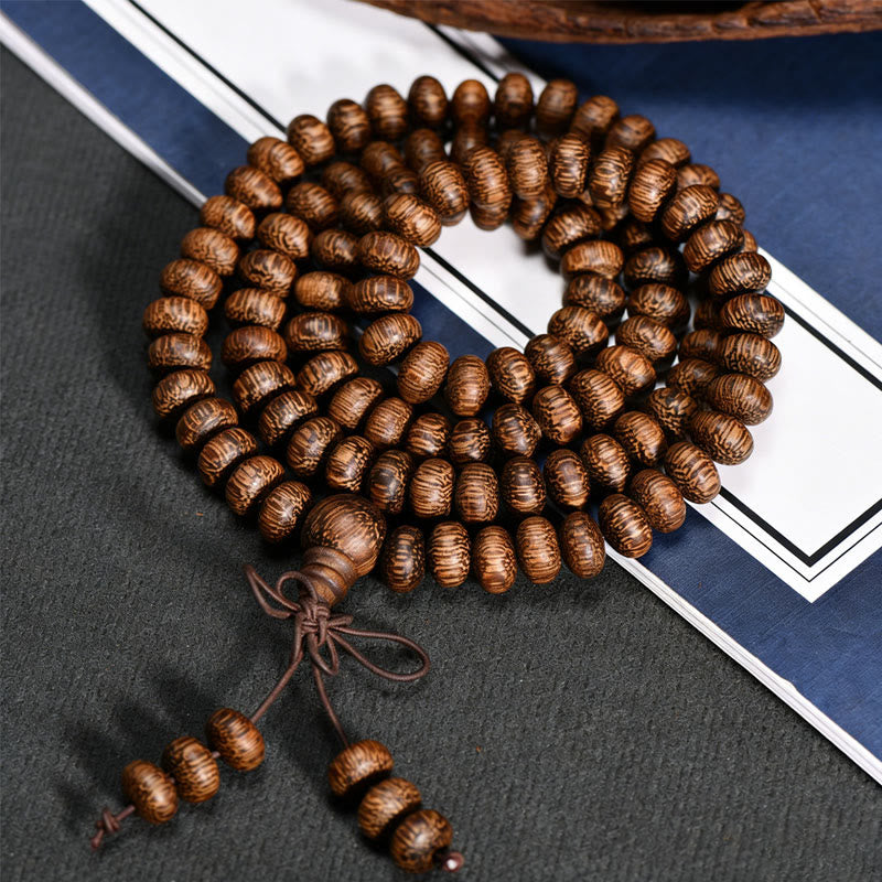 Buddha Stones 108 Textured Wood Beads Calm Energy Mala - image 2