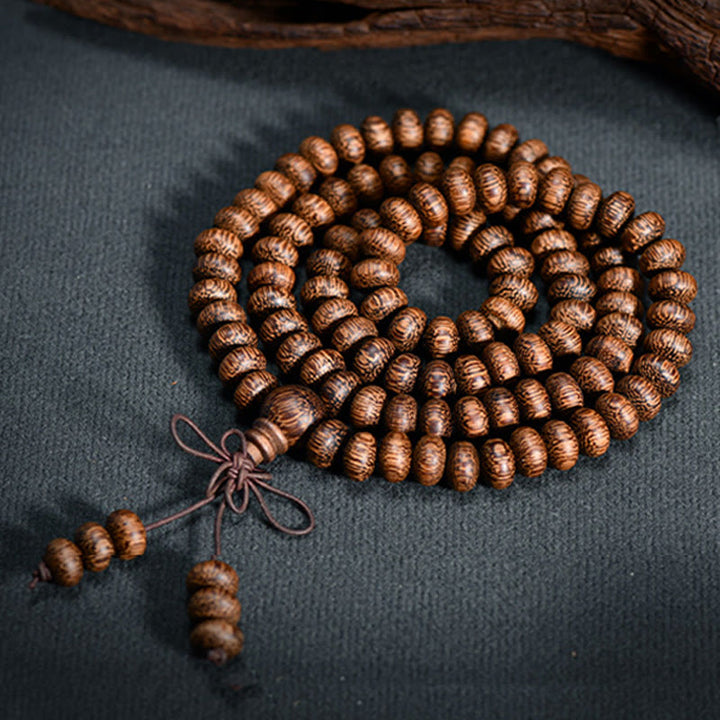 Buddha Stones 108 Textured Wood Beads Calm Energy Mala - image 4