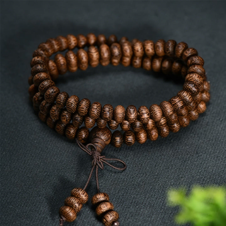 Buddha Stones 108 Textured Wood Beads Calm Energy Mala - image 1