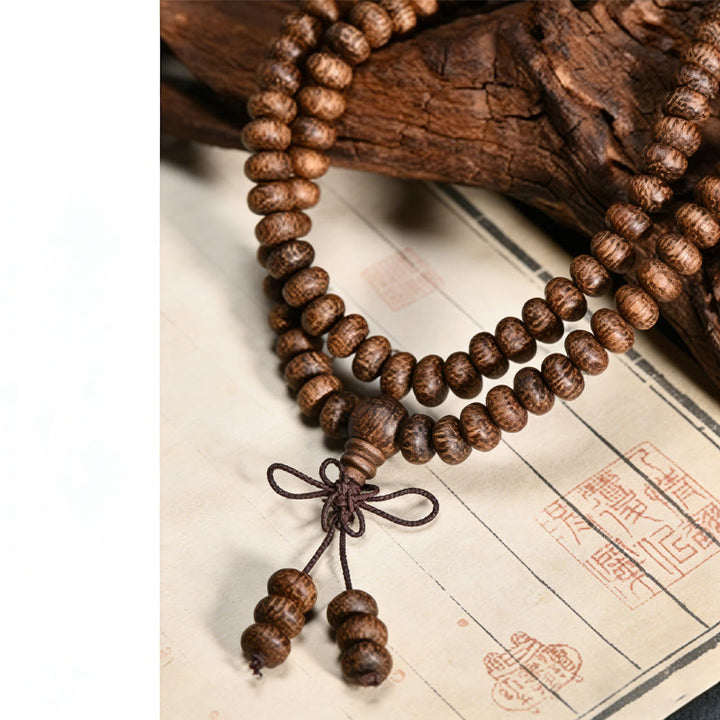 Buddha Stones 108 Textured Wood Beads Calm Energy Mala - image 9