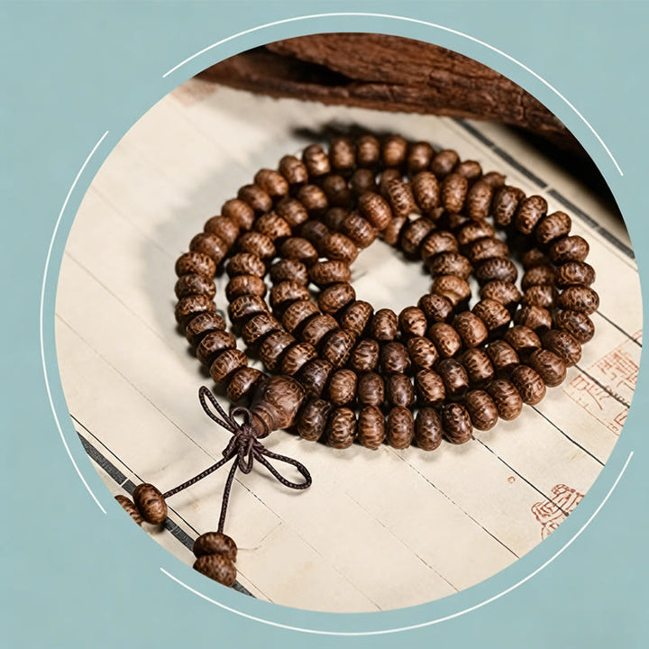 Buddha Stones 108 Textured Wood Beads Calm Energy Mala - image 8