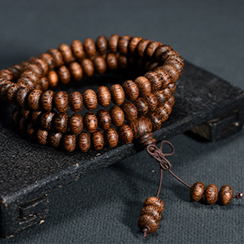 Buddha Stones 108 Textured Wood Beads Calm Energy Mala - 6*9mm*108 - image 0