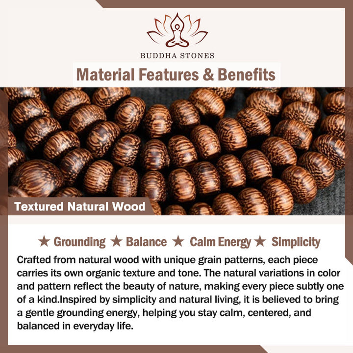 Buddha Stones 108 Textured Wood Beads Calm Energy Mala - image 5