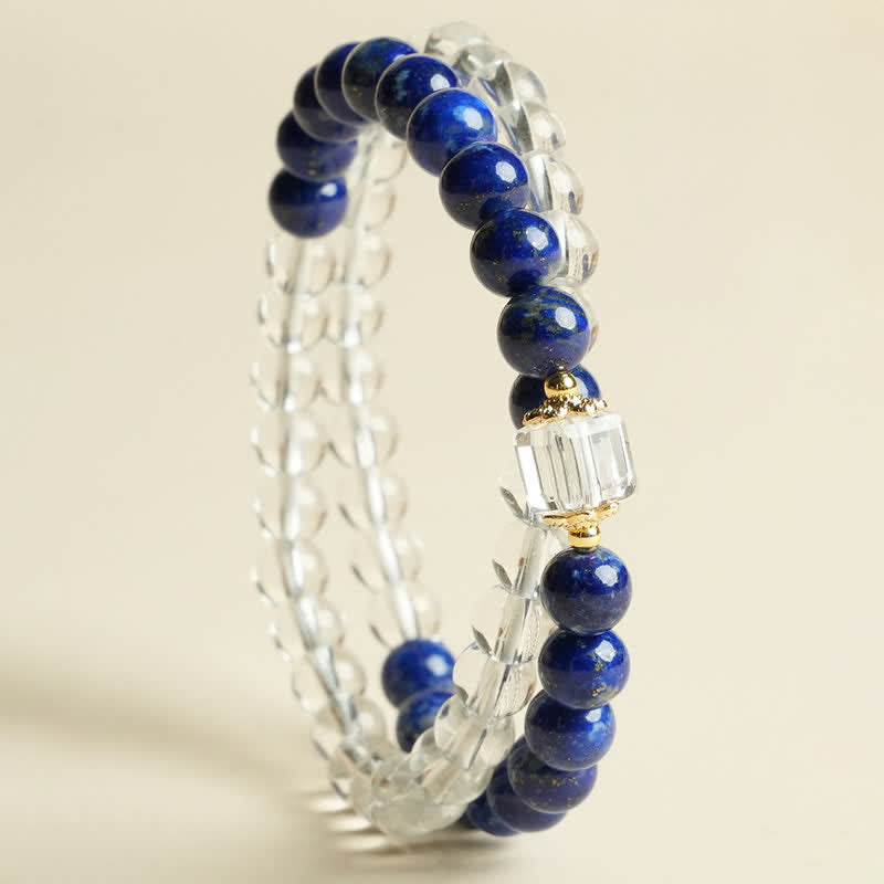 Buddha Stones Lapis Lazuli Clear Quartz Balance Beaded Bracelet - image 2